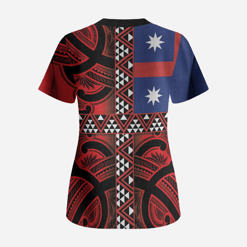Aotearoa Iwi Ngapuhi Scrub Top Tuhoronuku Kite United Tribes Flag Maori Pattern