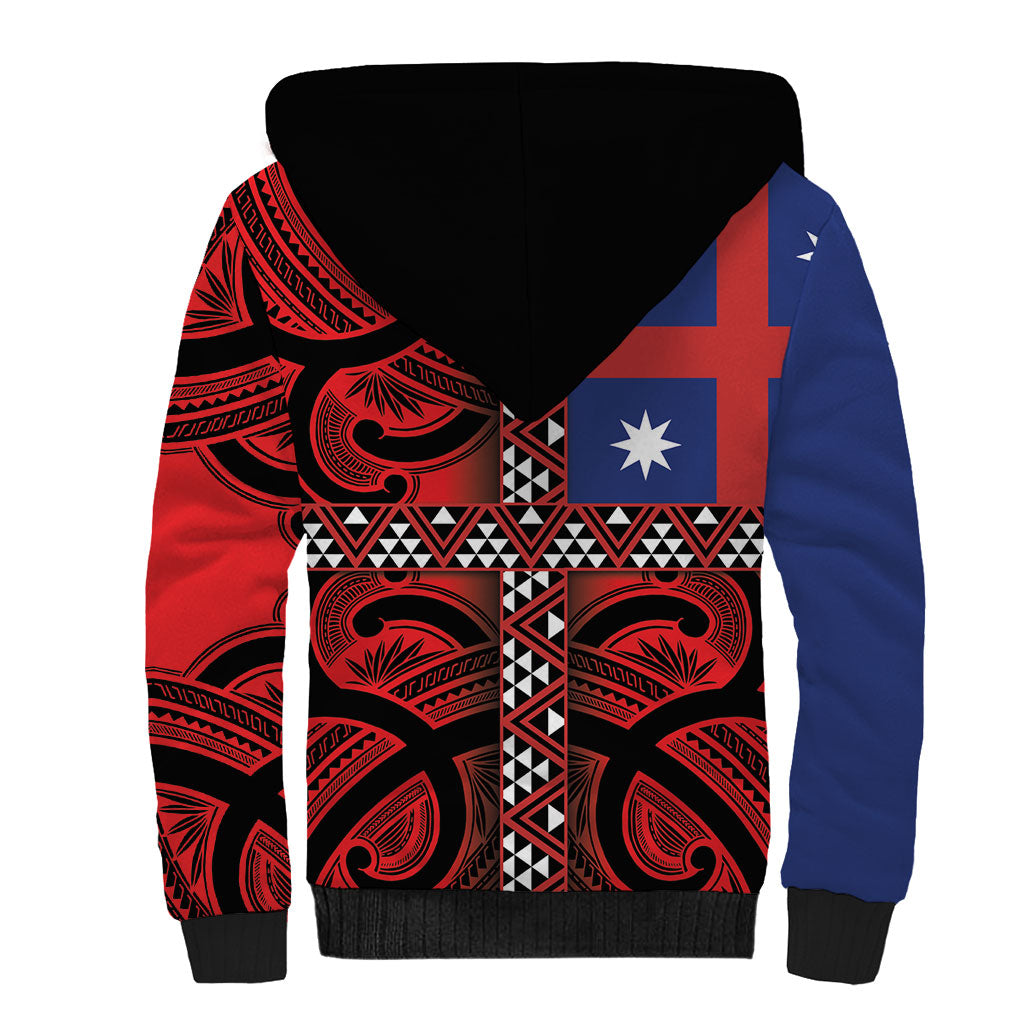 Aotearoa Iwi Ngapuhi Sherpa Hoodie Tuhoronuku Kite United Tribes Flag Maori Pattern