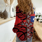 Aotearoa Iwi Ngapuhi Women Casual Shirt Tuhoronuku Kite United Tribes Flag Maori Pattern