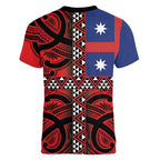Aotearoa Iwi Ngapuhi Women V-Neck T-Shirt Tuhoronuku Kite United Tribes Flag Maori Pattern