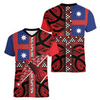 Aotearoa Iwi Ngapuhi Women V-Neck T-Shirt Tuhoronuku Kite United Tribes Flag Maori Pattern
