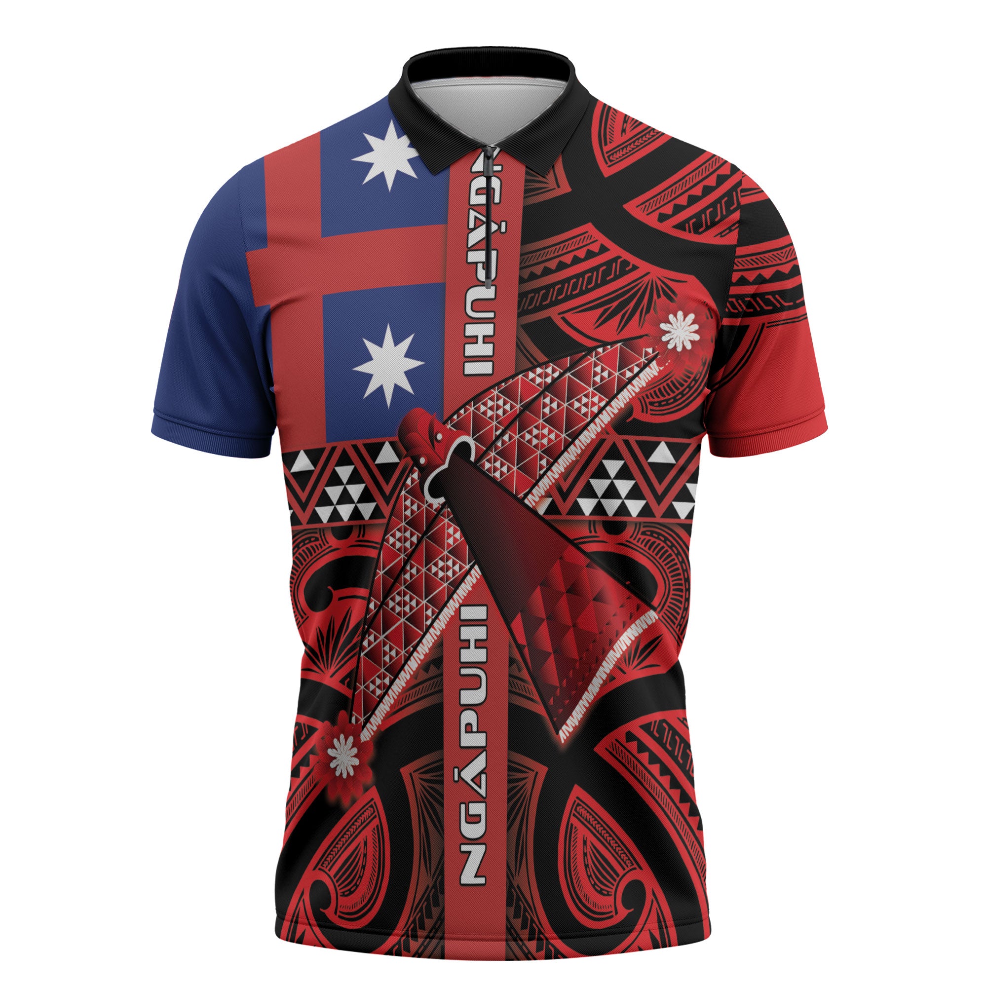Aotearoa Iwi Ngapuhi Zipper Polo Shirt Tuhoronuku Kite United Tribes Flag Maori Pattern