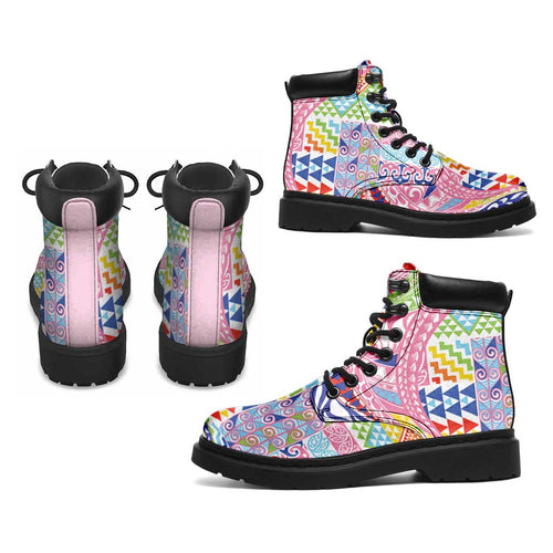 Maori Kowhaiwhai Taniko Patchwork Rainbow Motifs All Season Boots