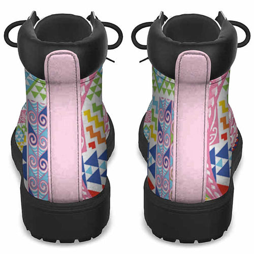 Maori Kowhaiwhai Taniko Patchwork Rainbow Motifs All Season Boots