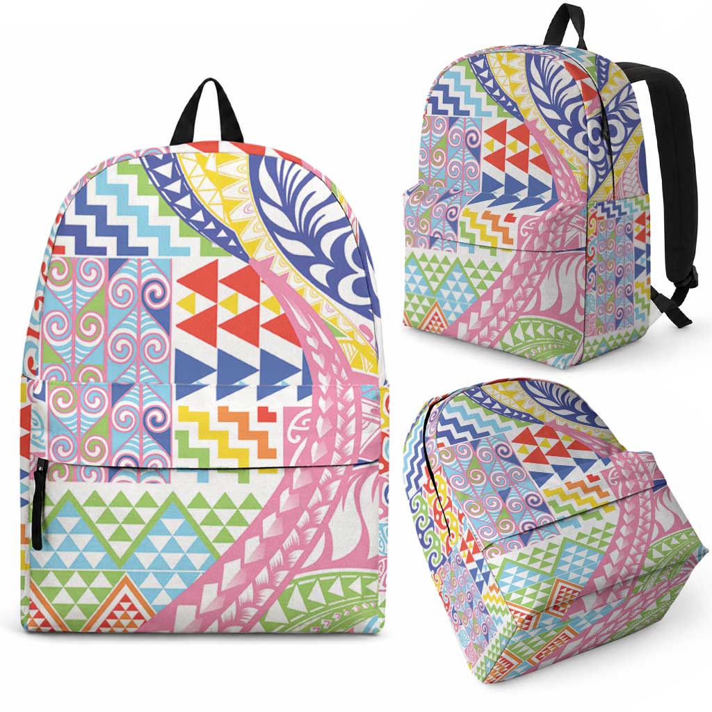 Maori Kowhaiwhai Taniko Patchwork Rainbow Motifs Backpack