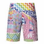 Maori Kowhaiwhai Taniko Patchwork Rainbow Motifs Board Shorts
