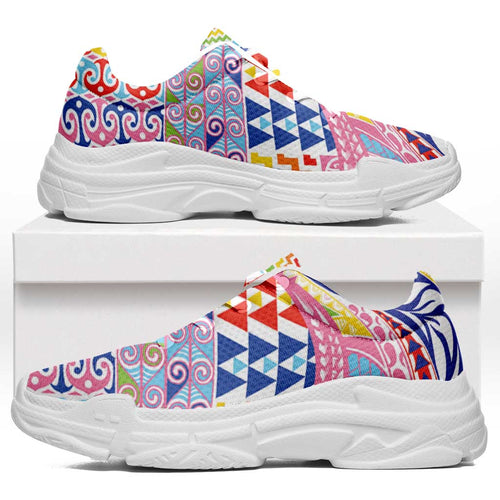 Maori Kowhaiwhai Taniko Patchwork Rainbow Motifs Chunky Sneakers