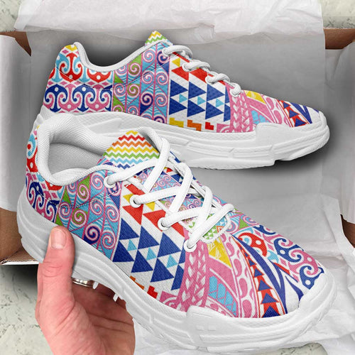 Maori Kowhaiwhai Taniko Patchwork Rainbow Motifs Chunky Sneakers