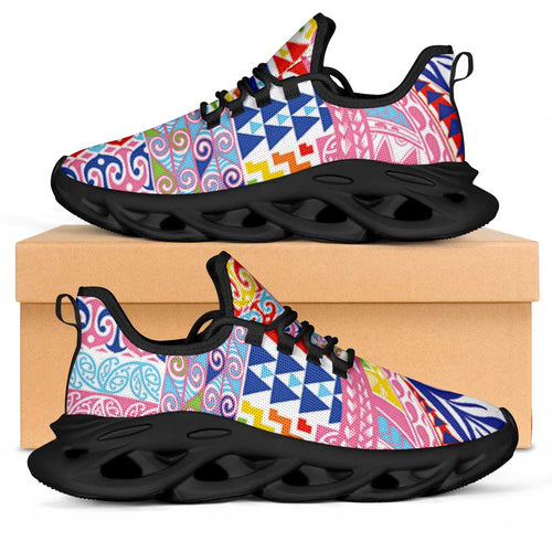Maori Kowhaiwhai Taniko Patchwork Rainbow Motifs Clunky Sneakers