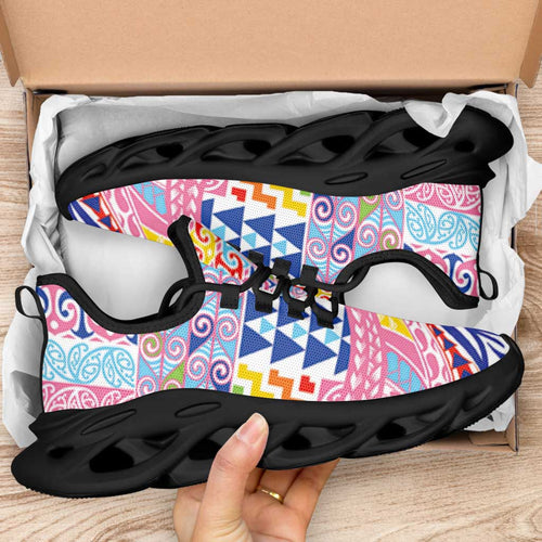 Maori Kowhaiwhai Taniko Patchwork Rainbow Motifs Clunky Sneakers