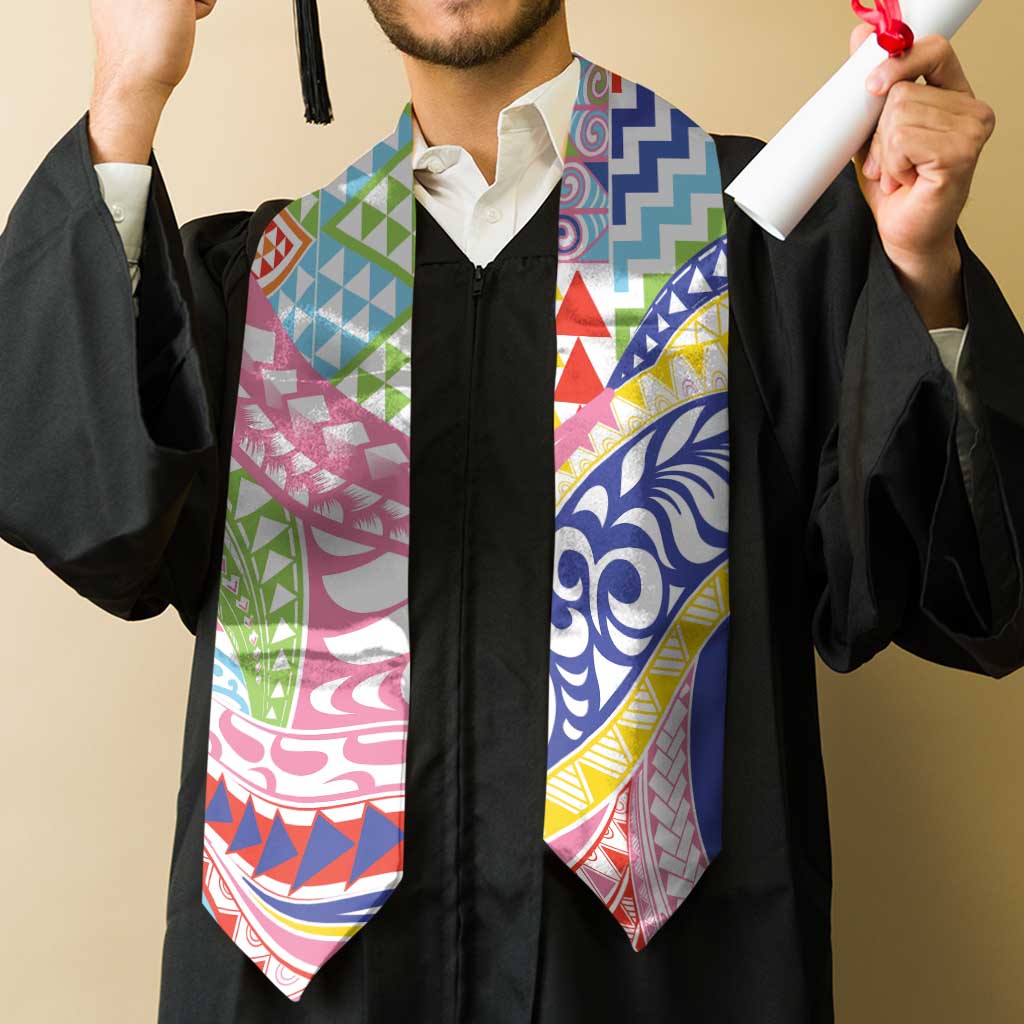 Maori Kowhaiwhai Taniko Patchwork Rainbow Motifs Graduation Stole
