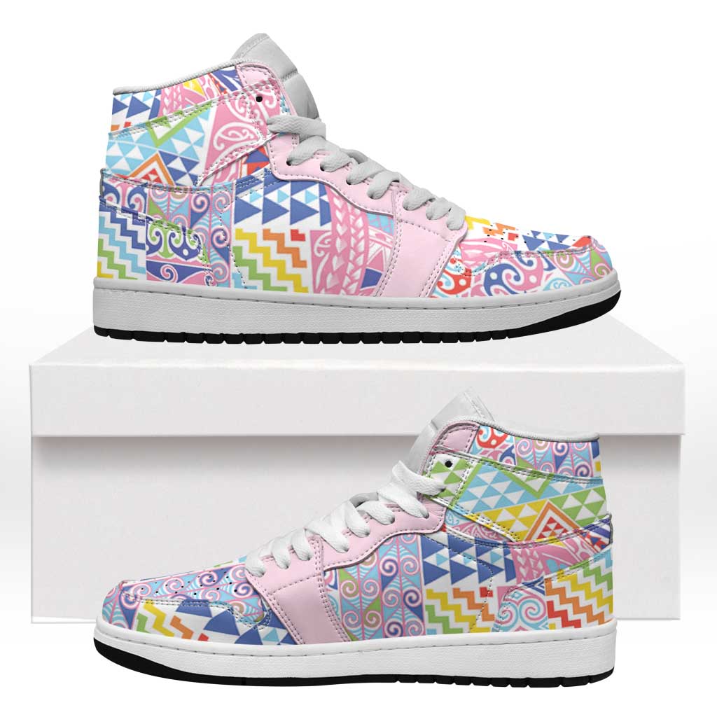 Maori Kowhaiwhai Taniko Patchwork Rainbow Motifs High Sneakers AJ1