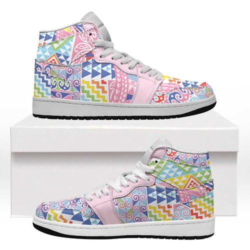 Maori Kowhaiwhai Taniko Patchwork Rainbow Motifs High Sneakers AJ1