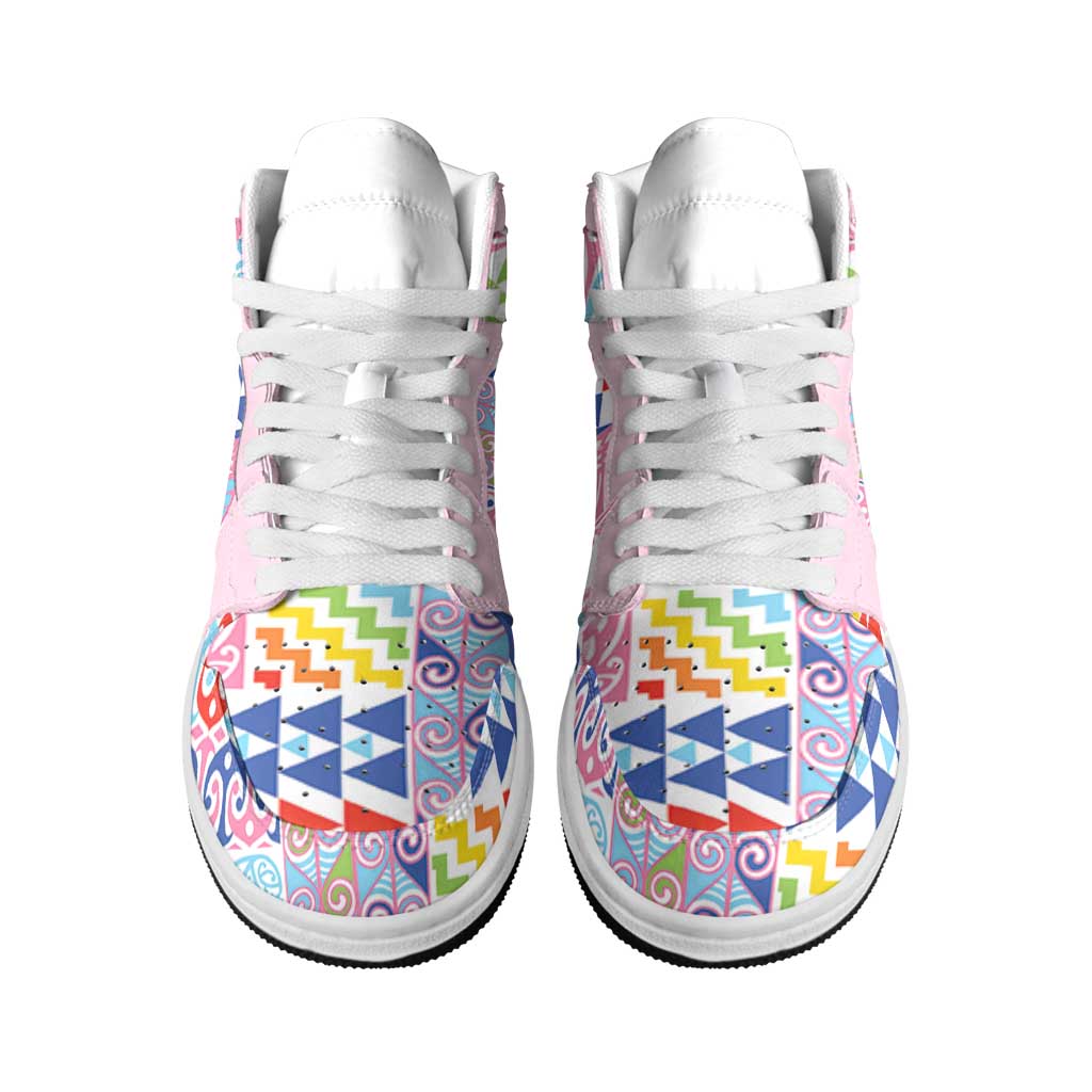 Maori Kowhaiwhai Taniko Patchwork Rainbow Motifs High Sneakers AJ1