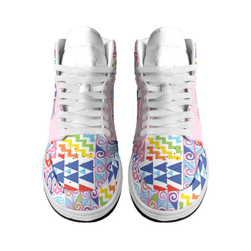Maori Kowhaiwhai Taniko Patchwork Rainbow Motifs High Sneakers AJ1