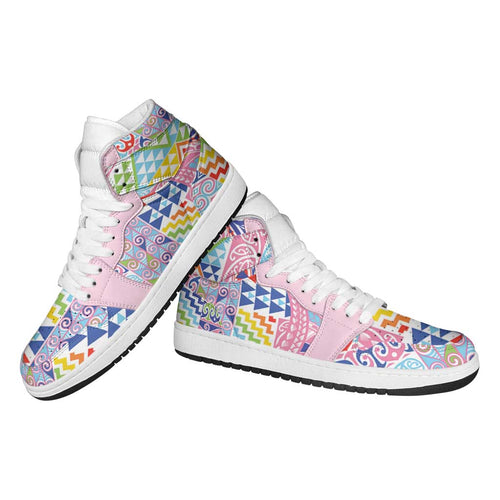 Maori Kowhaiwhai Taniko Patchwork Rainbow Motifs High Sneakers AJ1