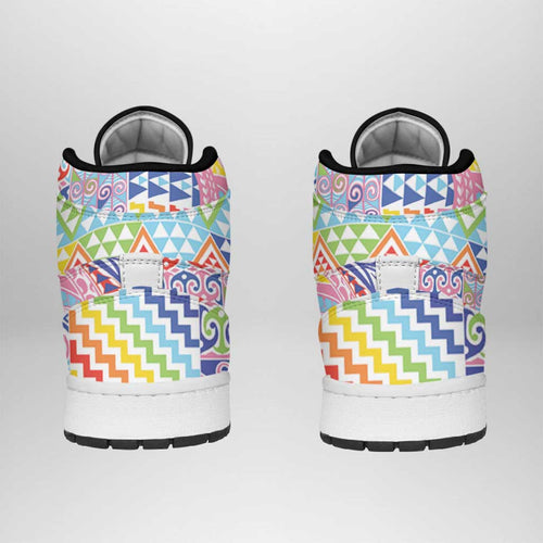 Maori Kowhaiwhai Taniko Patchwork Rainbow Motifs High Sneakers AJ1