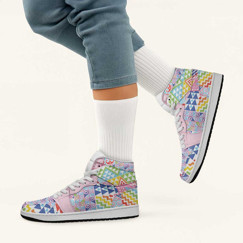 Maori Kowhaiwhai Taniko Patchwork Rainbow Motifs High Sneakers AJ1