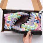 Maori Kowhaiwhai Taniko Patchwork Rainbow Motifs Leather Boots