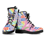 Maori Kowhaiwhai Taniko Patchwork Rainbow Motifs Leather Boots