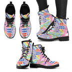Maori Kowhaiwhai Taniko Patchwork Rainbow Motifs Leather Boots