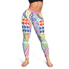 Maori Kowhaiwhai Taniko Patchwork Rainbow Motifs Leggings