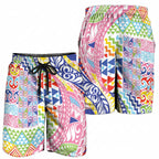 Maori Kowhaiwhai Taniko Patchwork Rainbow Motifs Shorts for Men