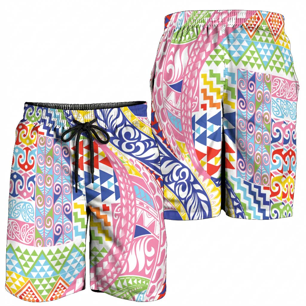 Maori Kowhaiwhai Taniko Patchwork Rainbow Motifs Shorts for Men