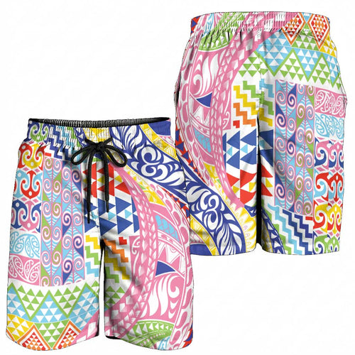 Maori Kowhaiwhai Taniko Patchwork Rainbow Motifs Shorts for Men