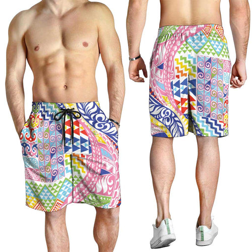 Maori Kowhaiwhai Taniko Patchwork Rainbow Motifs Shorts for Men