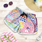 Maori Kowhaiwhai Taniko Patchwork Rainbow Motifs Shorts for Women