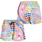Maori Kowhaiwhai Taniko Patchwork Rainbow Motifs Shorts for Women