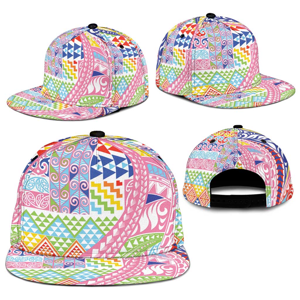 Maori Kowhaiwhai Taniko Patchwork Rainbow Motifs Snapback Cap