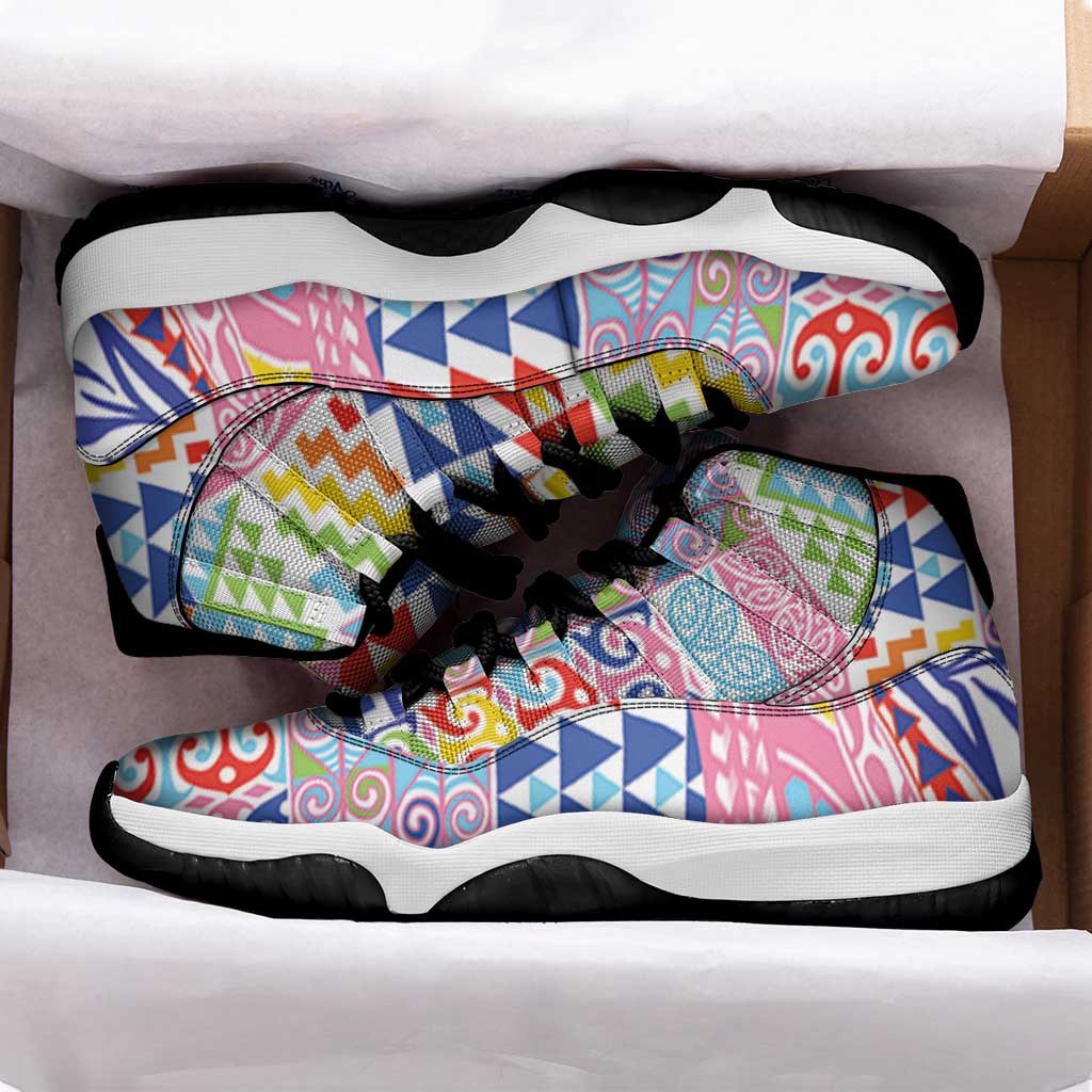 Maori Kowhaiwhai Taniko Patchwork Rainbow Motifs Sneakers J11