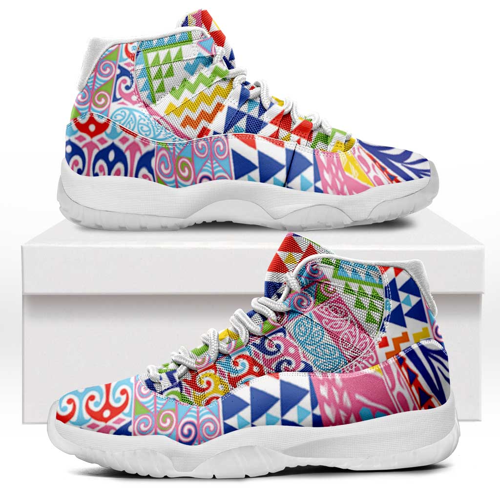 Maori Kowhaiwhai Taniko Patchwork Rainbow Motifs Sneakers J11