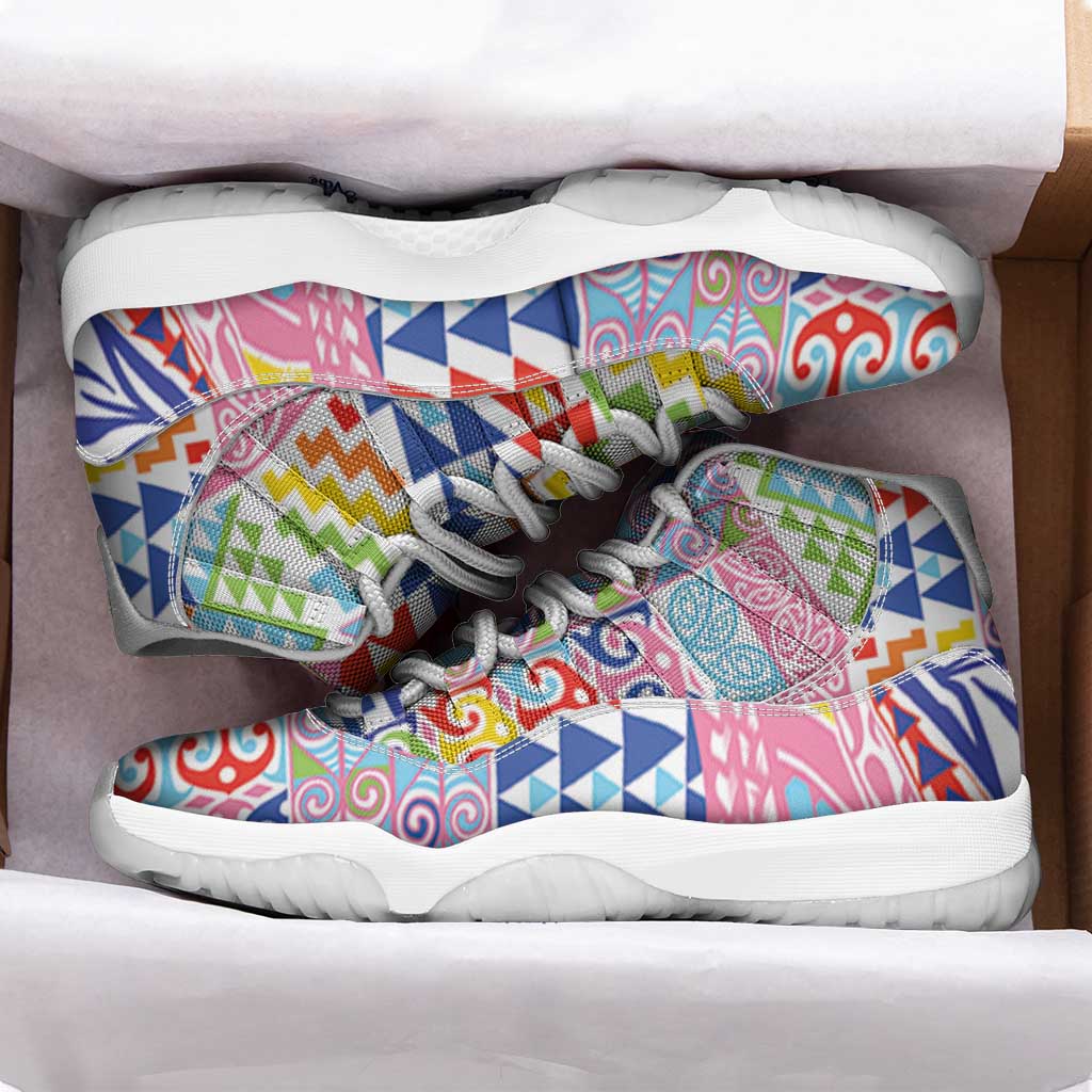 Maori Kowhaiwhai Taniko Patchwork Rainbow Motifs Sneakers J11