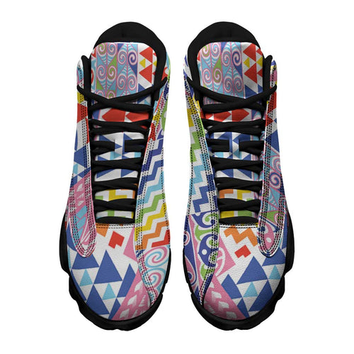 Maori Kowhaiwhai Taniko Patchwork Rainbow Motifs Sneakers J13