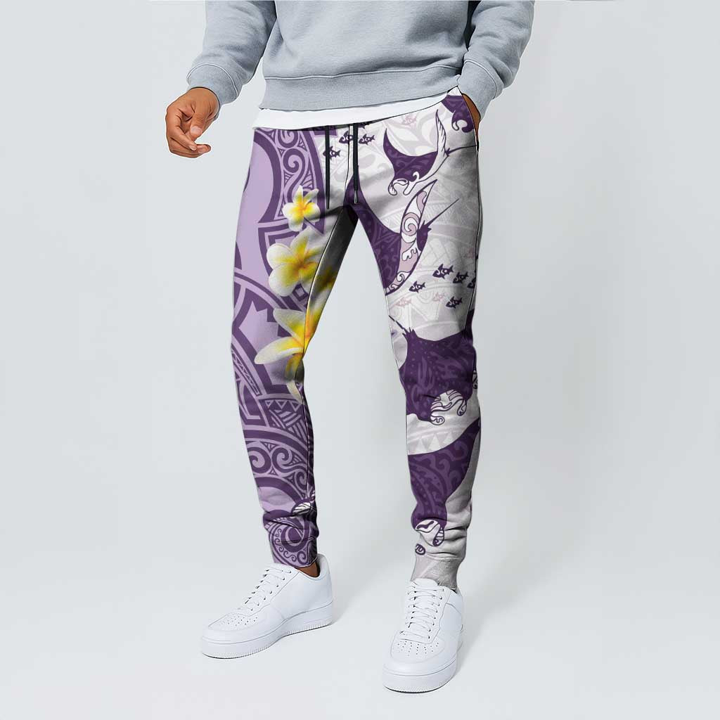 Maori Manta Ray Plumeria Deep Purple Jogger Pants - Aussie Hoodie