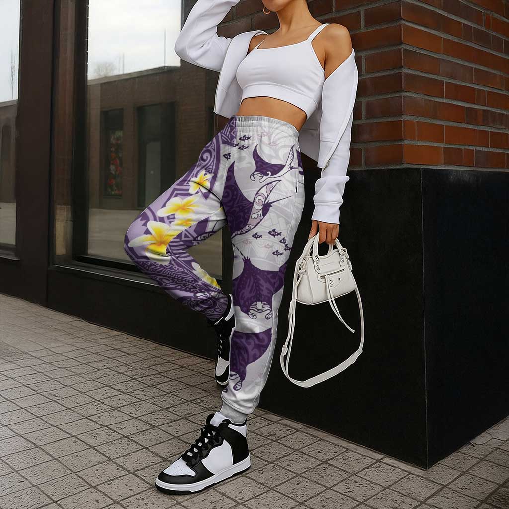 Maori Manta Ray Plumeria Deep Purple Jogger Pants - Aussie Hoodie