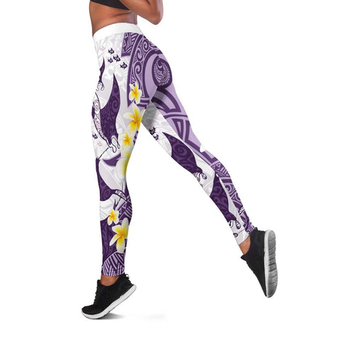 Maori Manta Ray Plumeria Deep Purple Leggings - Aussie Hoodie