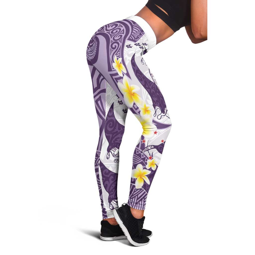 Maori Manta Ray Plumeria Deep Purple Leggings - Aussie Hoodie