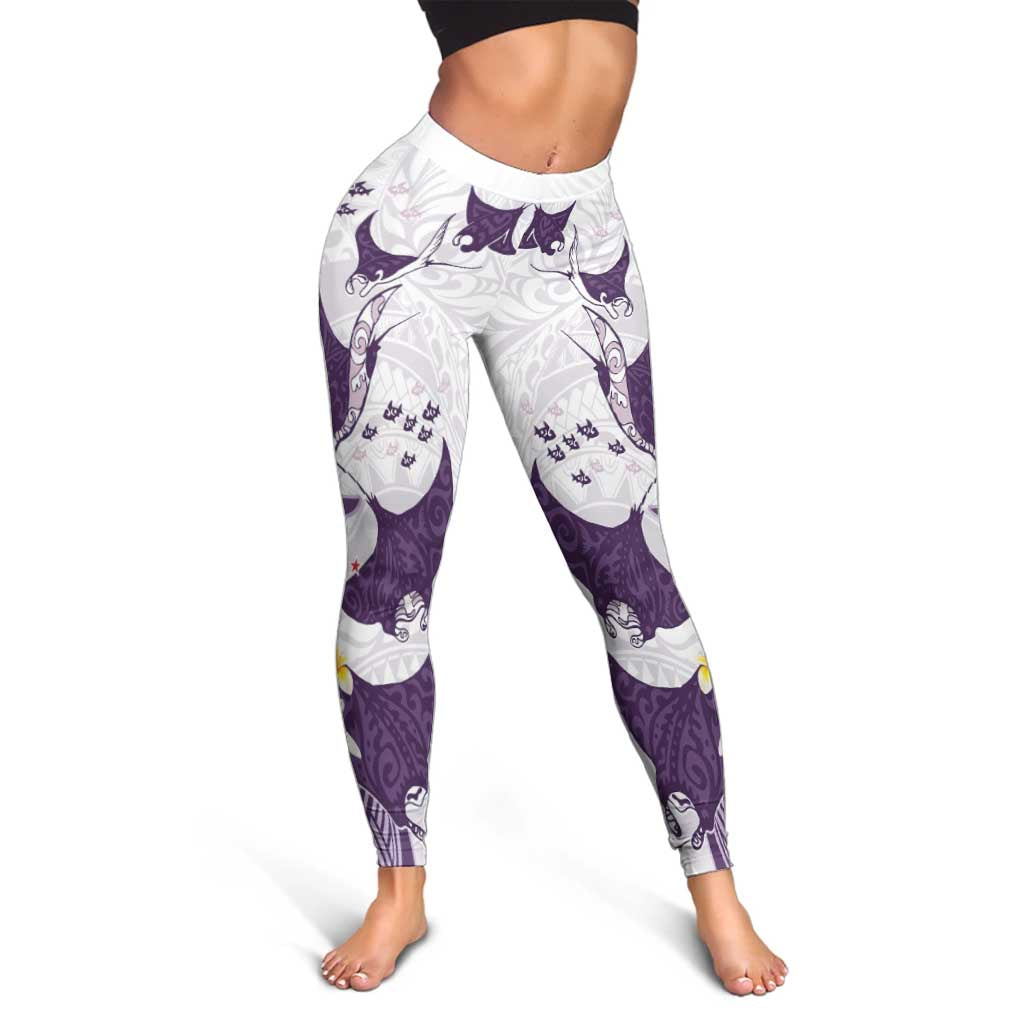 Maori Manta Ray Plumeria Deep Purple Leggings - Aussie Hoodie