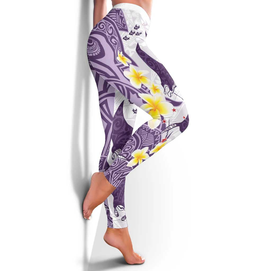 Maori Manta Ray Plumeria Deep Purple Leggings - Aussie Hoodie