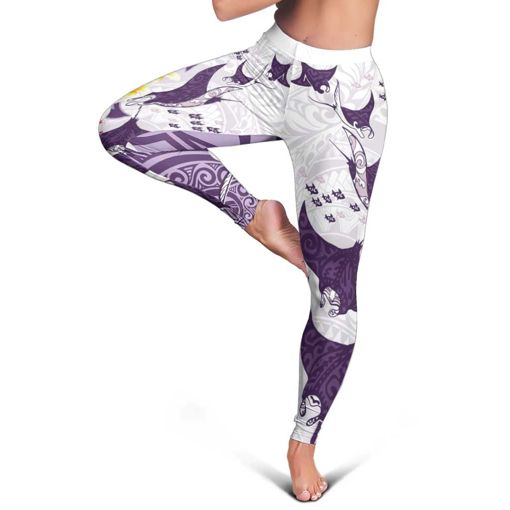 Maori Manta Ray Plumeria Deep Purple Leggings - Aussie Hoodie