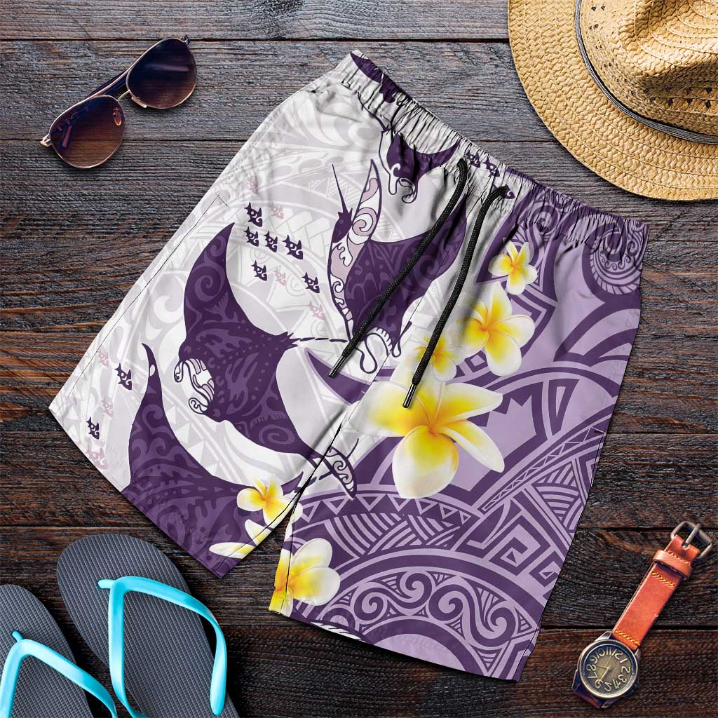 Maori Manta Ray Plumeria Deep Purple Shorts for Men - Aussie Hoodie
