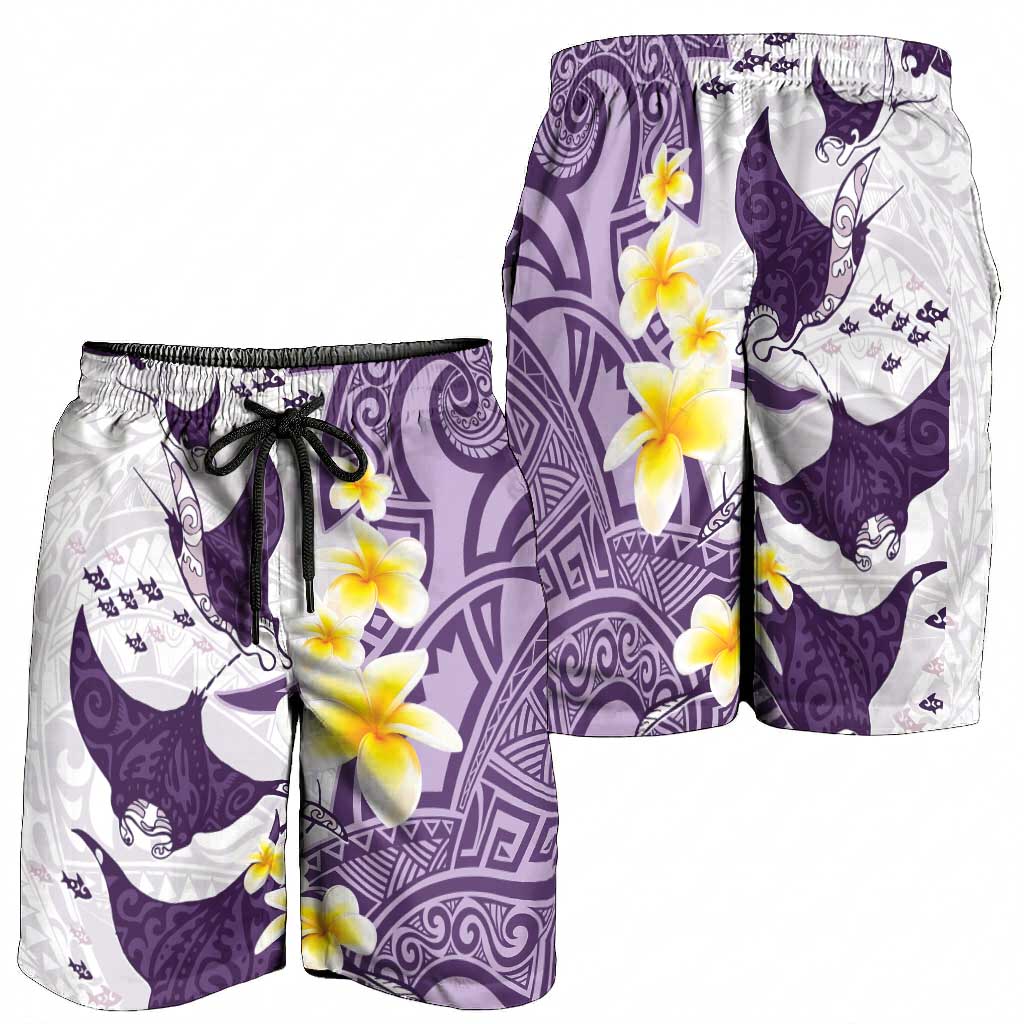 Maori Manta Ray Plumeria Deep Purple Shorts for Men - Aussie Hoodie