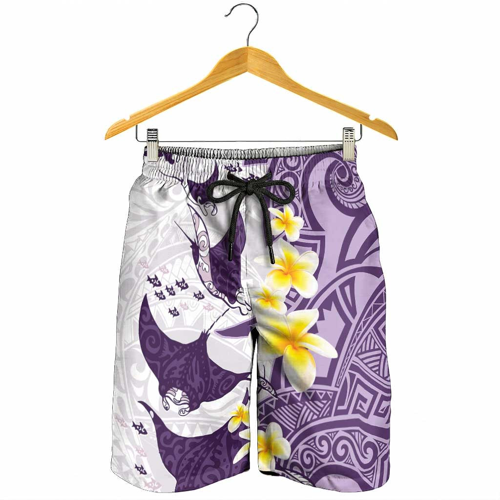 Maori Manta Ray Plumeria Deep Purple Shorts for Men - Aussie Hoodie
