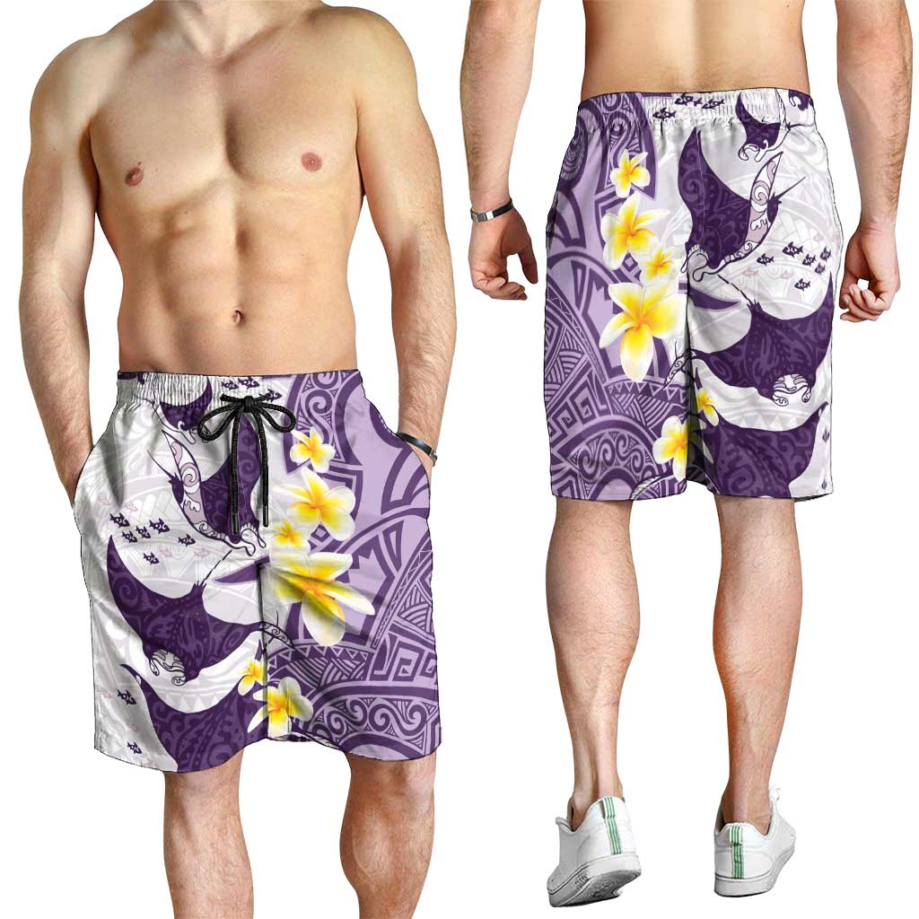 Maori Manta Ray Plumeria Deep Purple Shorts for Men - Aussie Hoodie