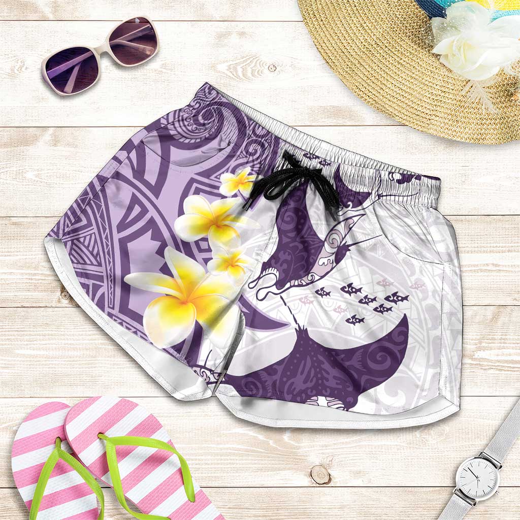 Maori Manta Ray Plumeria Deep Purple Shorts for Women - Aussie Hoodie