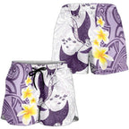 Maori Manta Ray Plumeria Deep Purple Shorts for Women - Aussie Hoodie